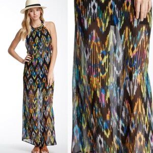 Nordstrom Socialite Geo Halter Maxi Dress Size Medium Bohemian Print Black Lined
